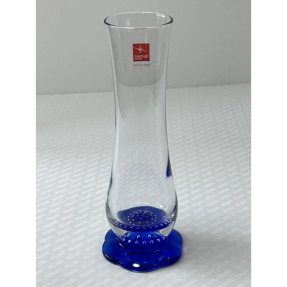 Bormioli Rocco Vase Italian Art Glass‎ Cobalt Blue Flower Controlled Bubbles